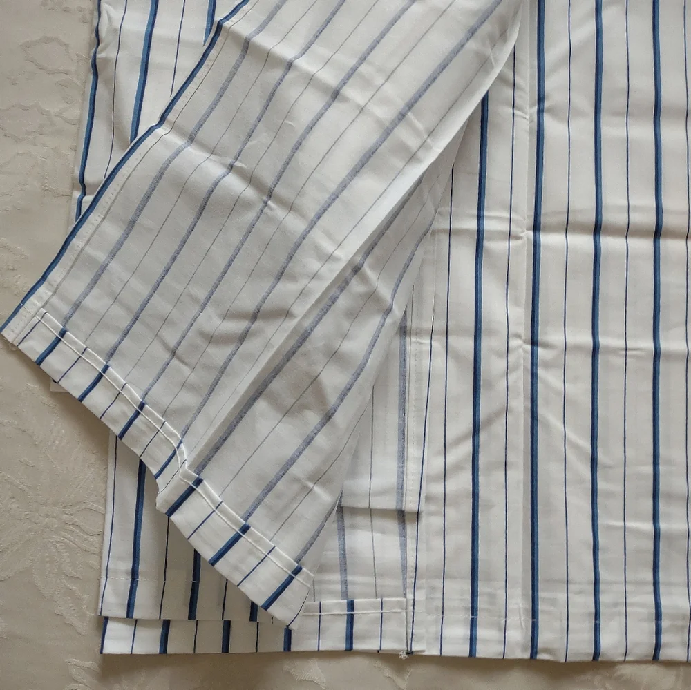 New 🆕 Ralph Lauren Blue White Porcelain Medallion Striped Cotton Flat Sheet